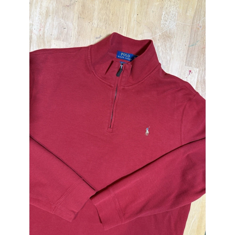 Polo Ralph Lauren Sweater Mens XL Red Estate Rib Flesh Pony 1/4 Zip Pullover